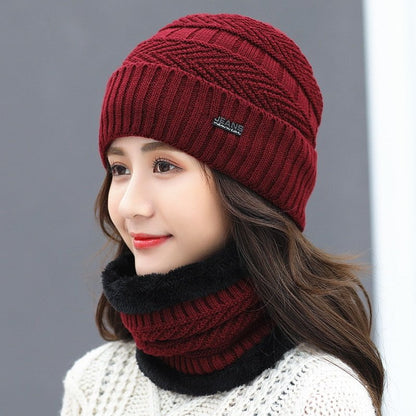 Red / 54cm-62cm winter knit hat with fur lined 14:200004889#Red;5:200003528#54cm-62cm