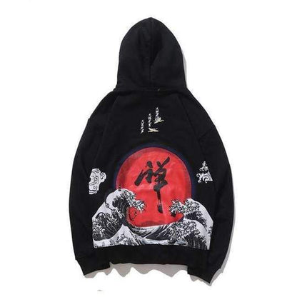 Japanese wave printed hoodie