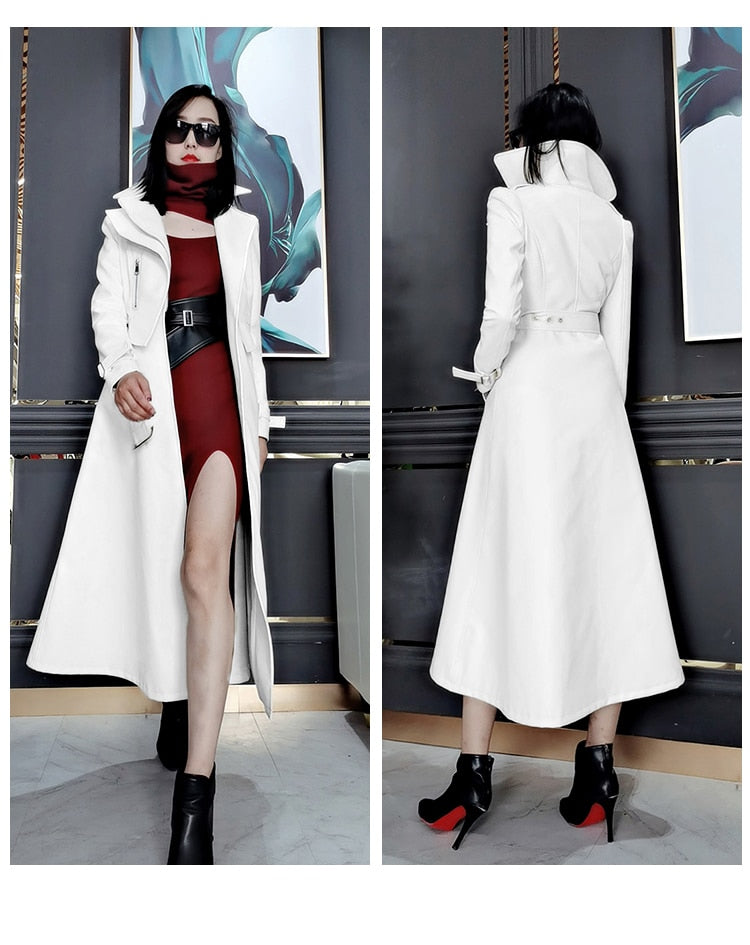 Long leather crocodile trench coat in red with belt – Catseven store