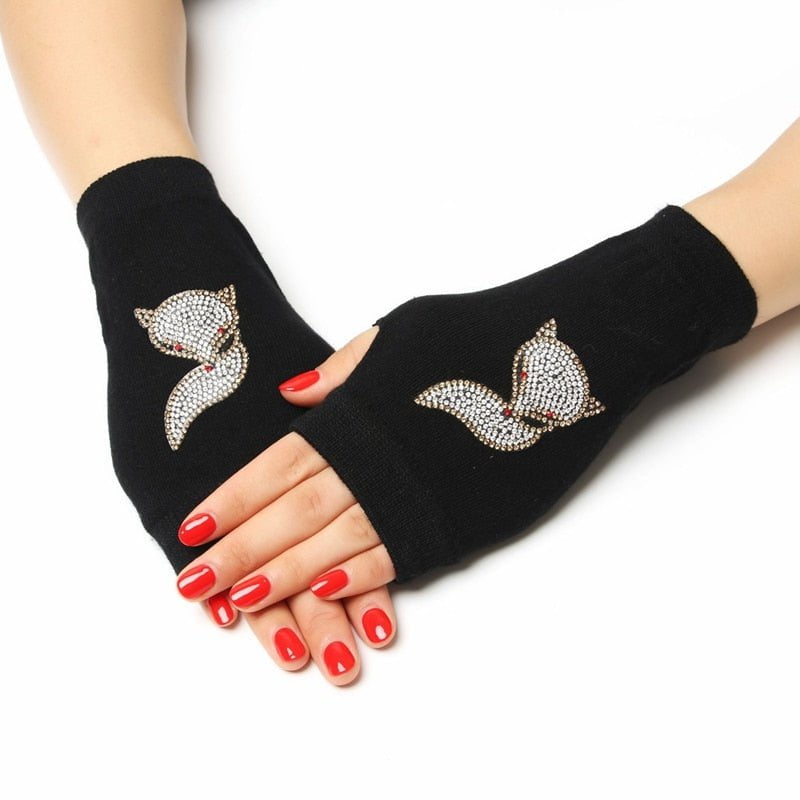 3 / Women Free Size Black fingerless gloves rhinestone 14:365458#3;200000287:200003528#Women Free Size
