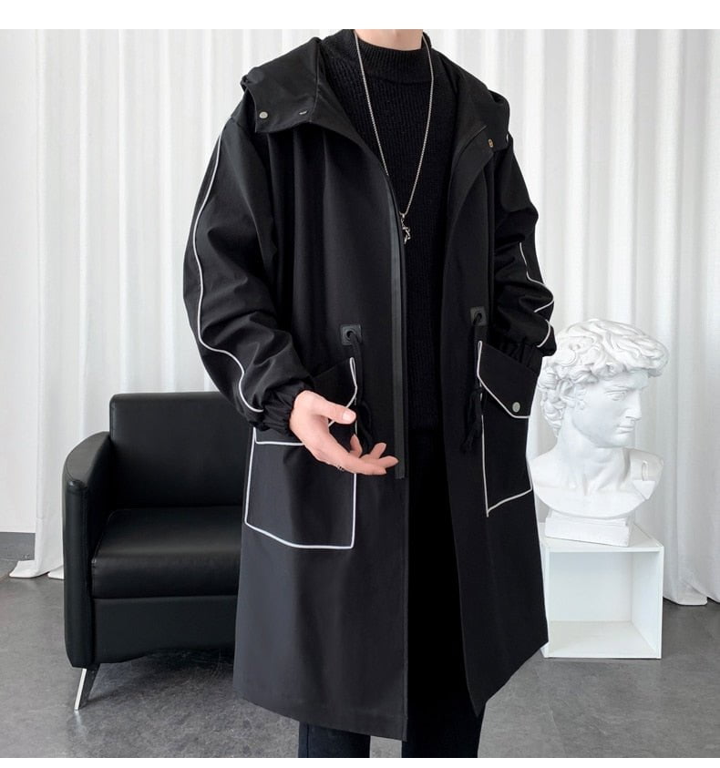 Mens trench coat overcoat with big pocket