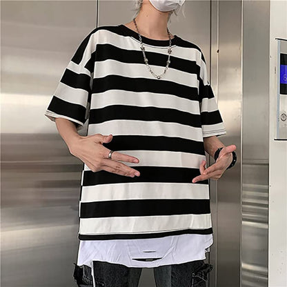 Short-sleeved striped RSV-XS oversized T-shirt