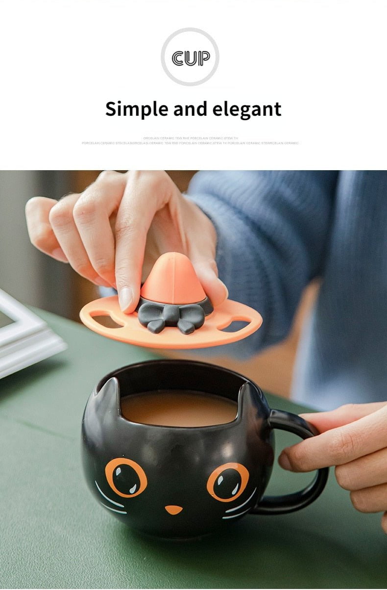 Black cat coffee mug tea cups
