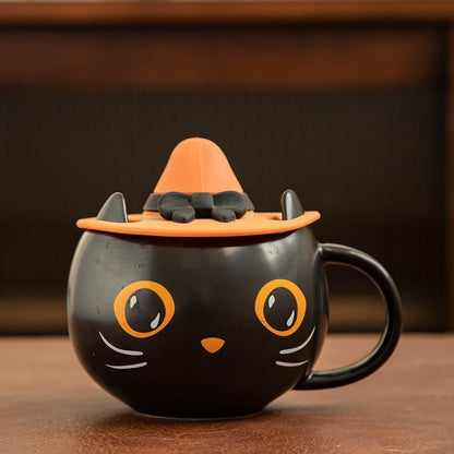 Cat cup and cover / 301-400ml Black cat coffee mug tea cups 14:175#Cat cup and cover;26:200007962
