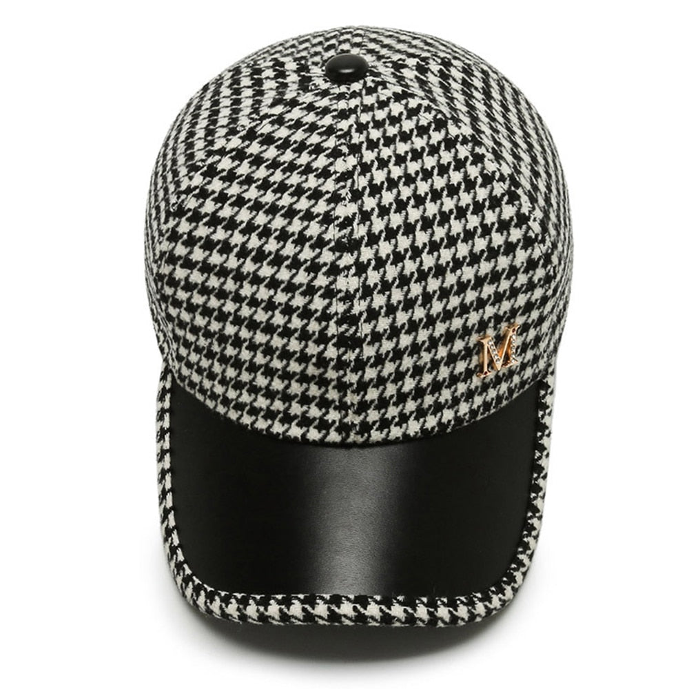 Houndstooth baseball cap with "M'