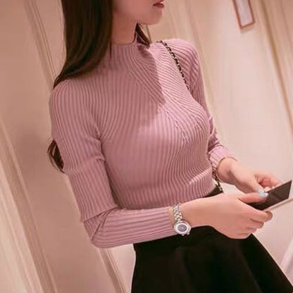 Pink / One Size Turtleneck Sweater Ladies Knitted Sweater 14:13978534#Pink;5:200003528