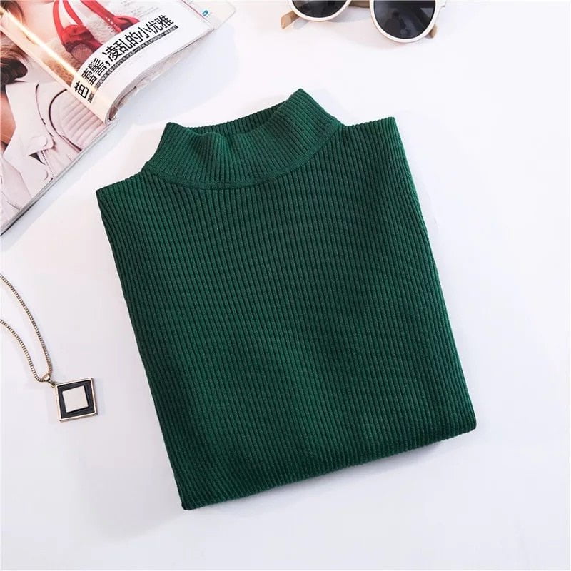 Green / S Womens turtleneck sweaters Long Sleeve Slim 14:365458#Green;5:100014064