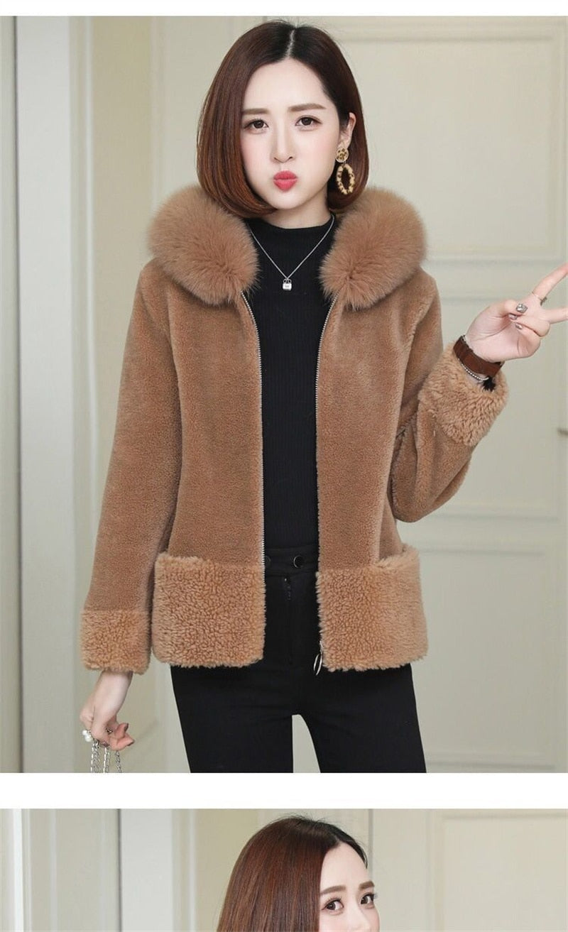 Petite faux fur coat with hood