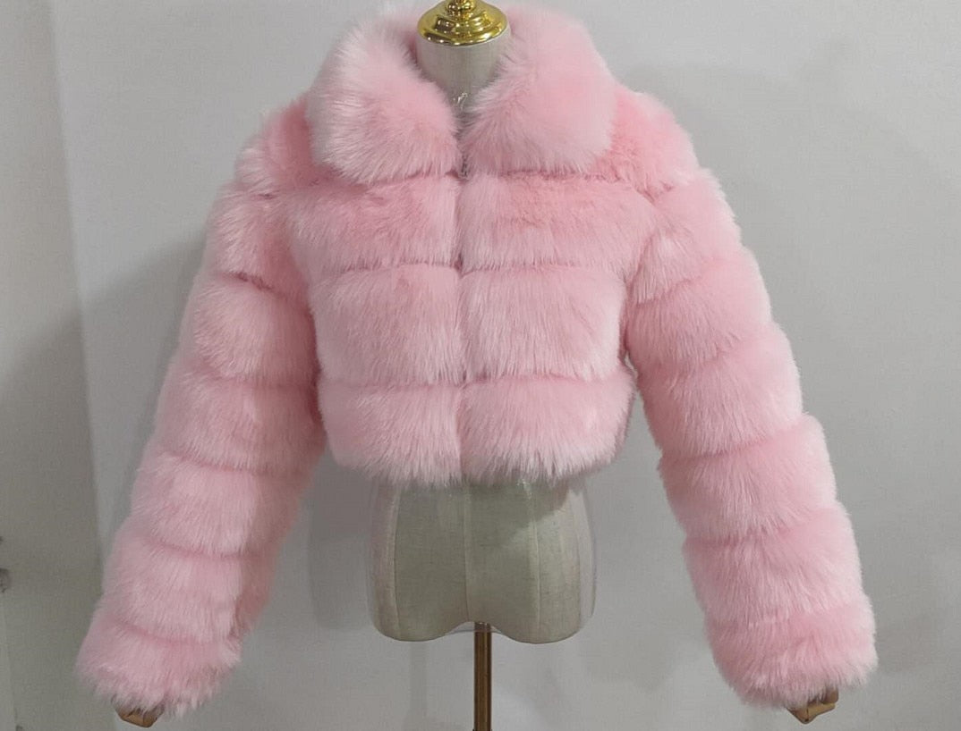 Miss Bella collar crop faux fur jacket