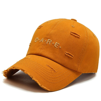 The care distressed baseball cap