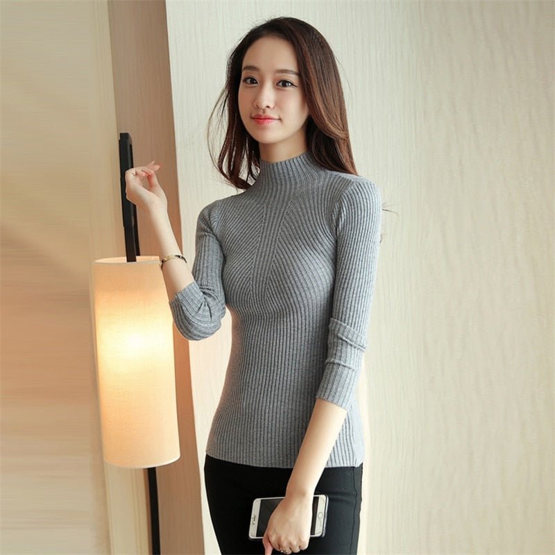 Gray / One Size Turtleneck Sweater Ladies Knitted Sweater 14:200004890#Gray;5:200003528