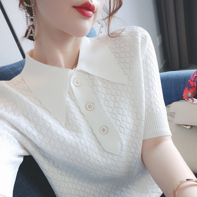White / M knitted ice silk Short Sleeve Shirt 14:29;5:361386