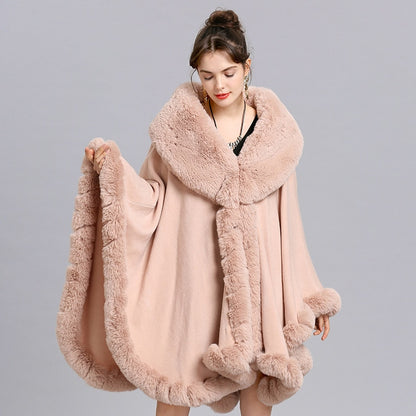 Petite faux fur collar loose shawl coat