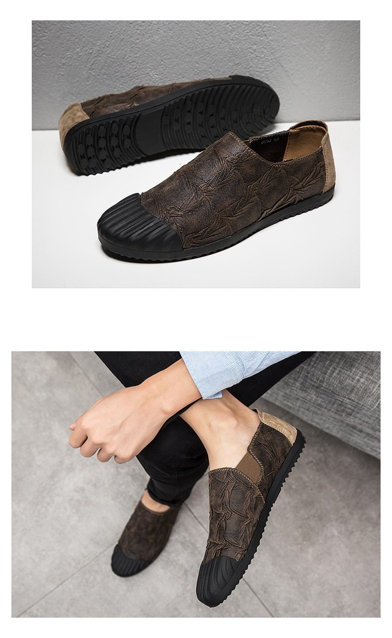 men's slip-on shoes leather golden