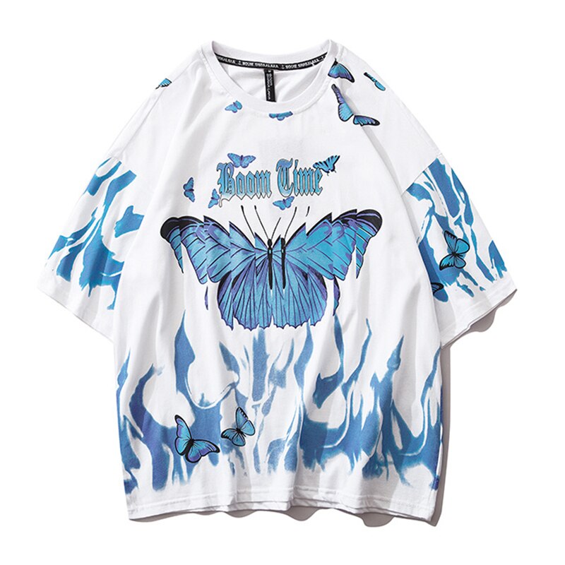 Flame butterfly O-neck t-shirt