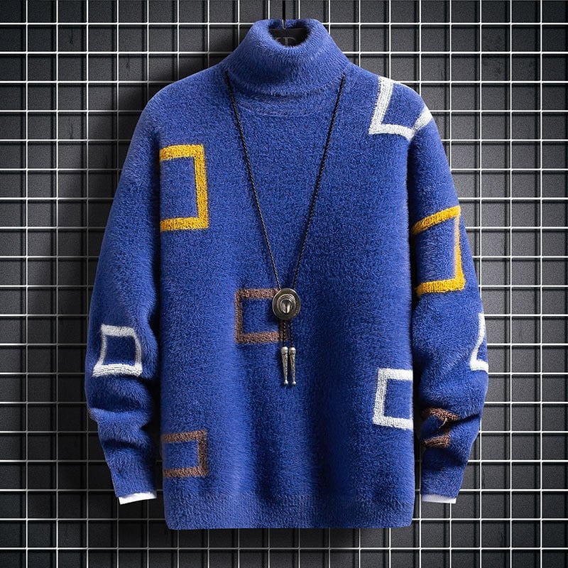 Blue / M Mink velvet turtleneck sweater 14:173#Blue;5:361386