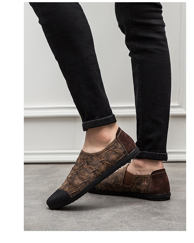 men's slip-on shoes leather golden