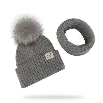 Winter Faux Fur Pompon Hat Scarf