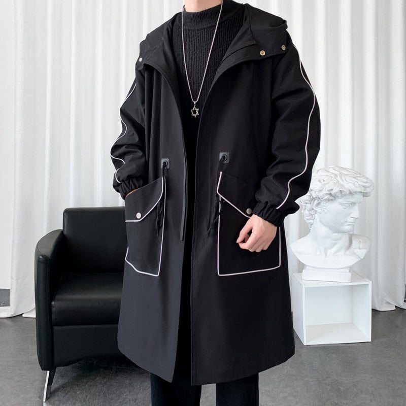 Black / M / China Mens trench coat overcoat with big pocket 14:193;5:361386;200007763:201336100