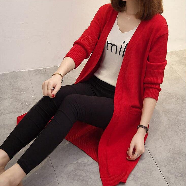 Red / S Long sweater cardigans jacket coat ladies 14:10;5:100014064