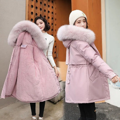 Pink / M Winter coat with fur collar parka fashion 14:350850#Pink;5:361386
