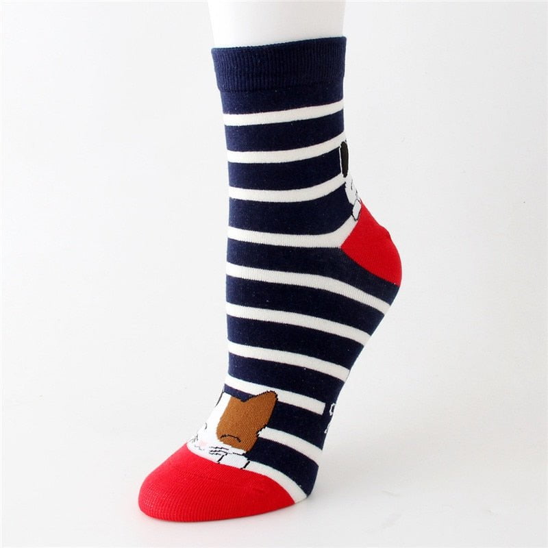 blue striped socks women's cotton socks colorful cat stripped 5Pairs/set 14:1254#blue striped socks