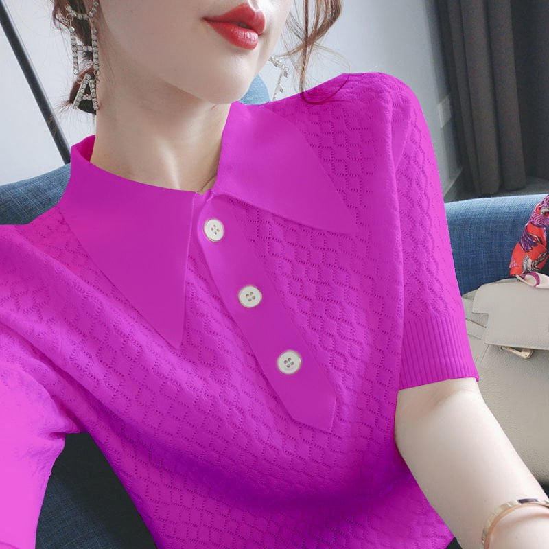 Rose Red / M knitted ice silk Short Sleeve Shirt 14:200211869;5:361386