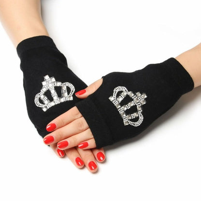 9 / Women Free Size Black fingerless gloves rhinestone 14:350850#9;200000287:200003528#Women Free Size