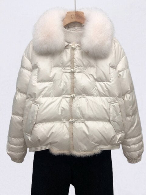 Winter jackets for women Beige / S Winter Jackets for Women Real Fox Fur Collar WJW:6802647538729.01