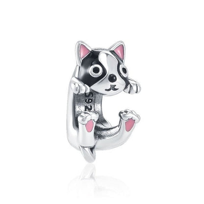 cat charm, silver cat charm, cat jewelry B1035 Black Cat Charm
