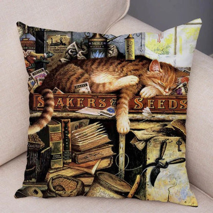 cat pillowcases, pilowcases, cushion cover, cat cushion cover 450mm*450mm / 16 A Cute Book Cat PillowCases BCP:0000434046410