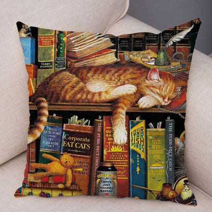 cat pillowcases, pilowcases, cushion cover, cat cushion cover 450mm*450mm / 15 A Cute Book Cat PillowCases BCP:0000434046410