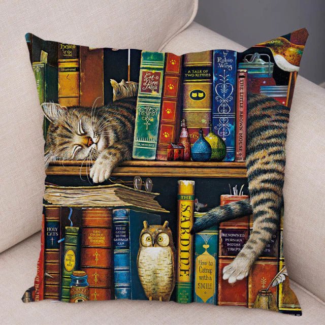 cat pillowcases, pilowcases, cushion cover, cat cushion cover 450mm*450mm / 2 A Cute Book Cat PillowCases BCP:0000434046410