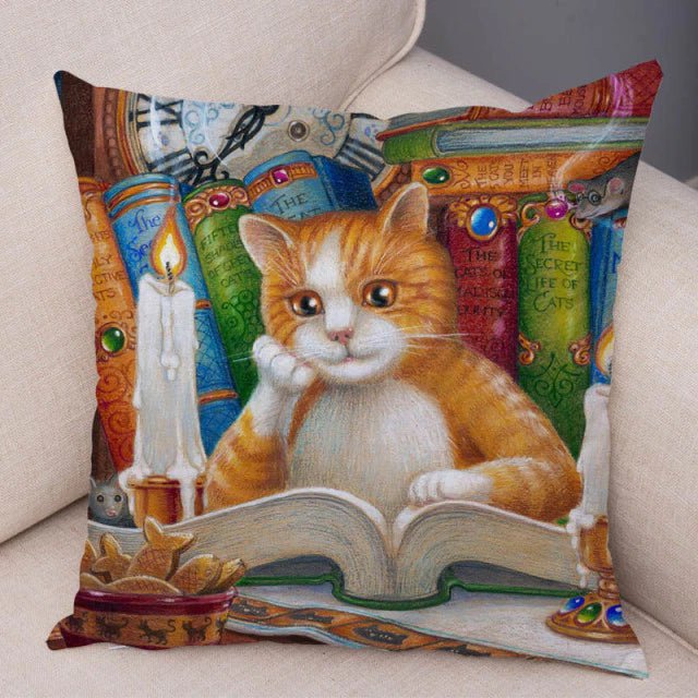 cat pillowcases, pilowcases, cushion cover, cat cushion cover 450mm*450mm / 8 A Cute Book Cat PillowCases BCP:0000434046410