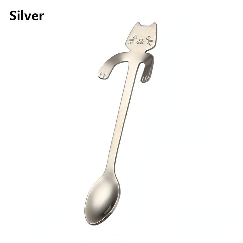 Silver lovely cute cat shaped teaspoon and ice 14:350853#Silver