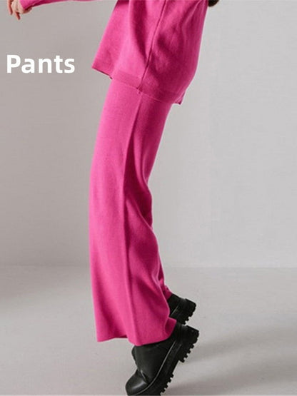Rose Red Pants / S knit wide leg pants set-warm winter 14:691#Rose Red Pants;5:100014064