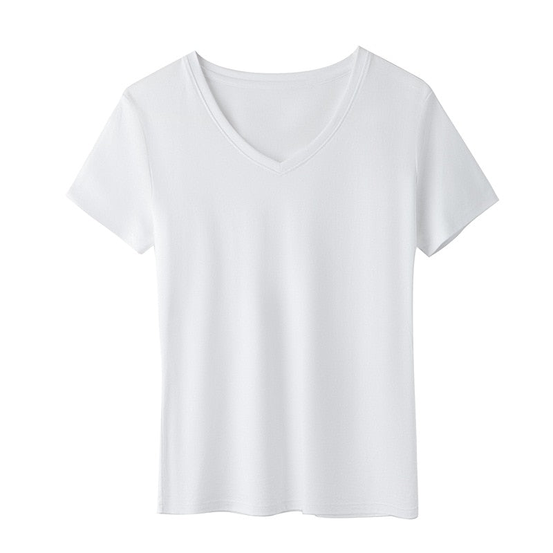 TopLady T-shirts Soft White Black Short Sleeve Tees