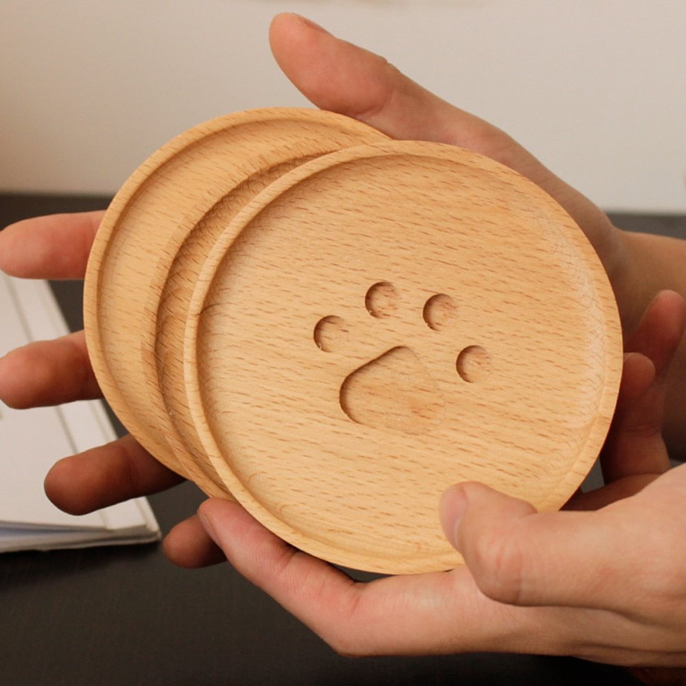 wooden cat paw coaster