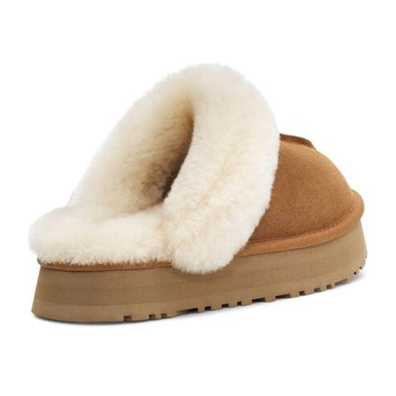 Brown / 35 Plush slippers women's with fur 14:200006154#Brown;200000124:200000333