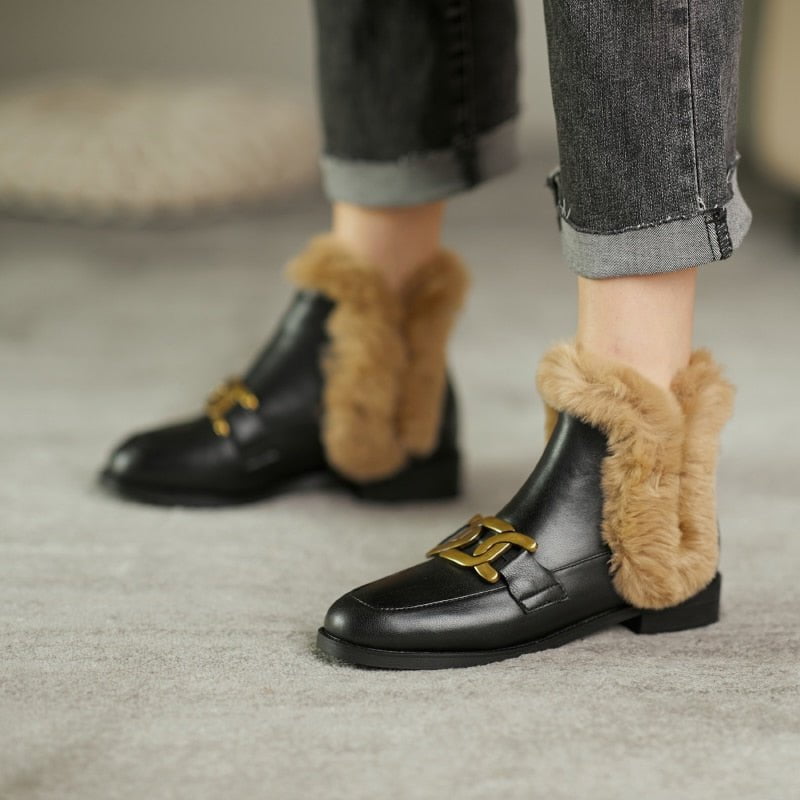 women's winter boots leather with Fur