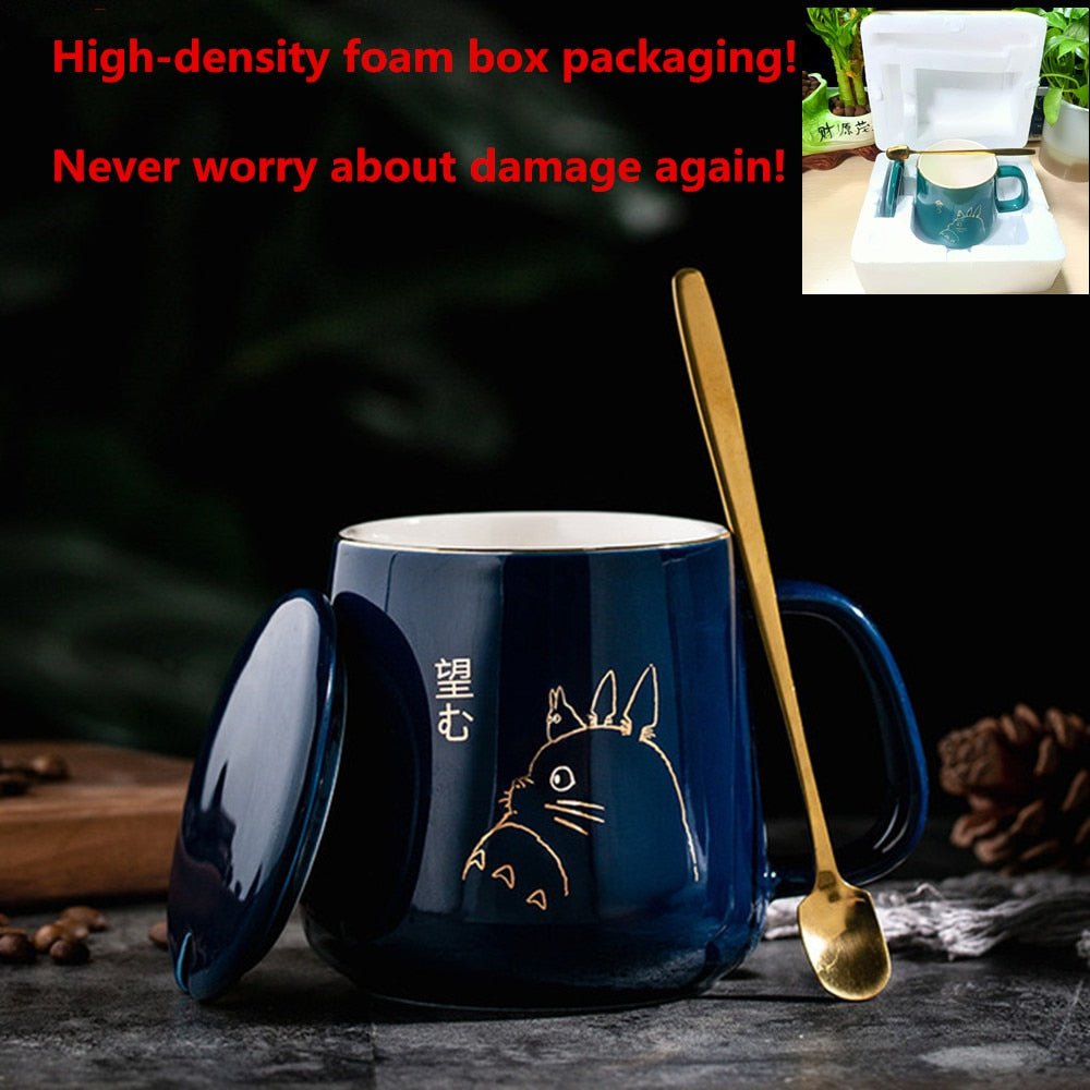 sapphire / 400ml ceramic cat mug with lid spoon 14:175#sapphire;26:200007962#400ml
