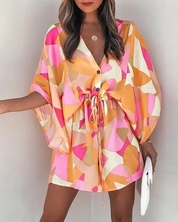 Sexy V-Neck Loose Dress with Batwing Sleeves