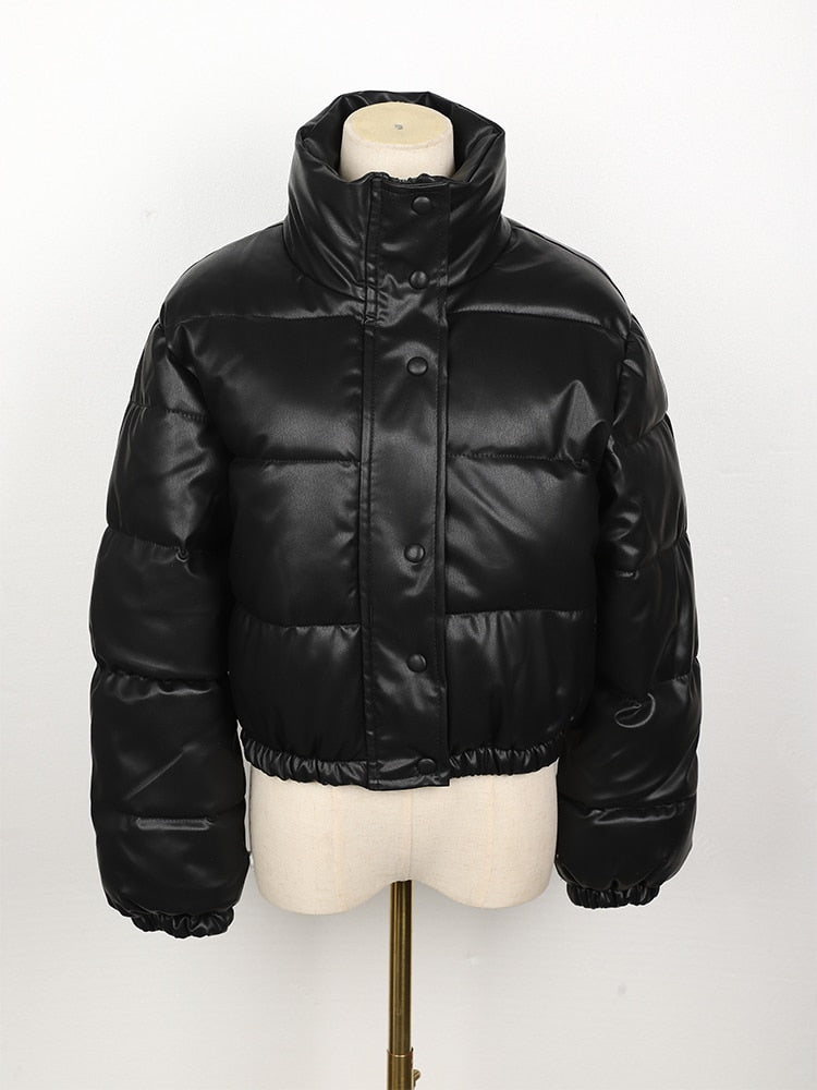 Missguided cropped leather puffer jacket