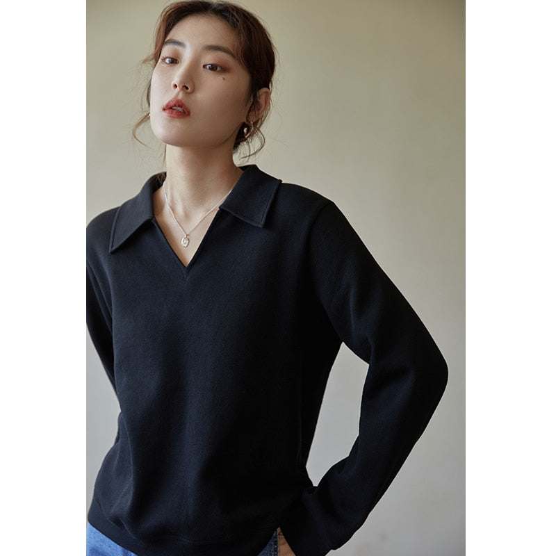 MaiLee  V-neck loose sweaters long sleeve