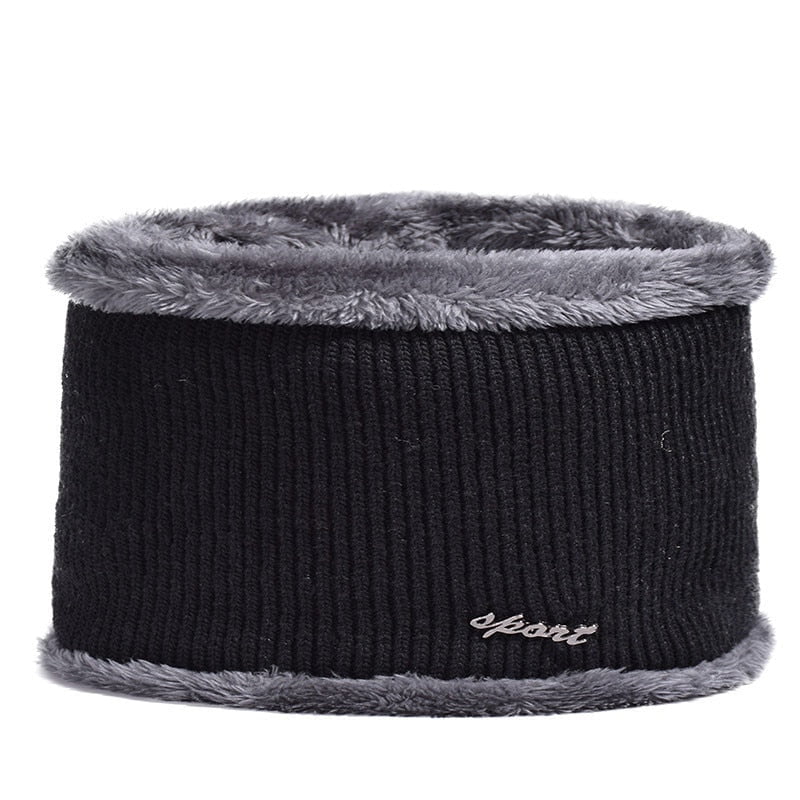 Velvet scarf black men's knit winter hat kw 14:201447389#Velvet scarf black