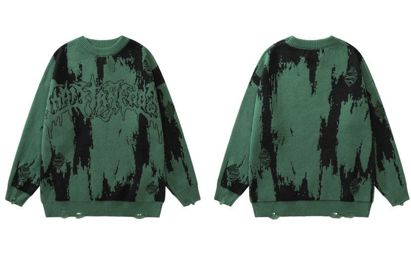 Green / M Ripped knitted sweater punk 14:175#Green;5:361386