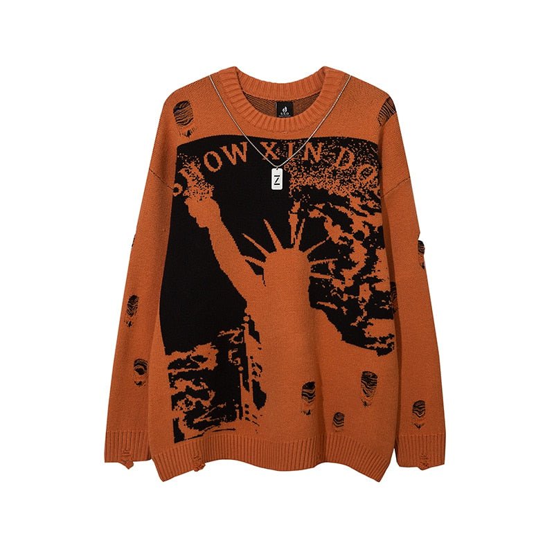 Orange / M Oversized knit sweater Ripped Pullovers 14:350514;5:361386