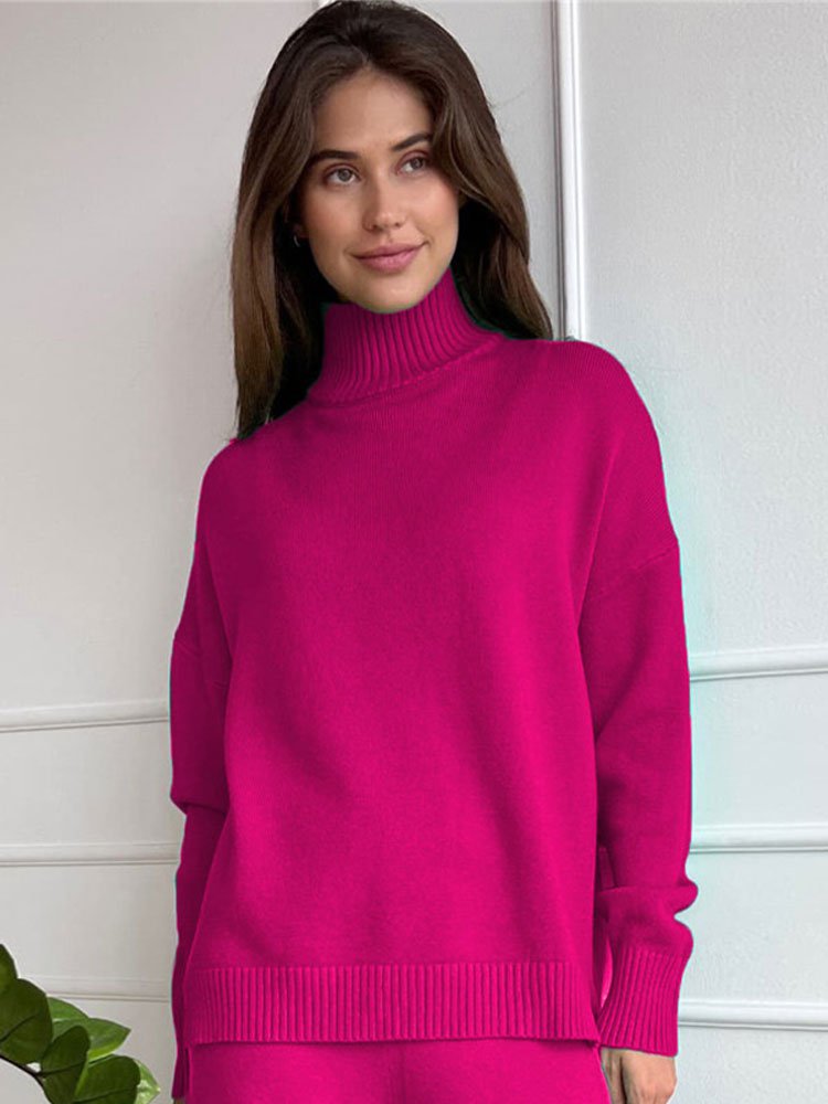 turtleneck knit sweater set for ladies