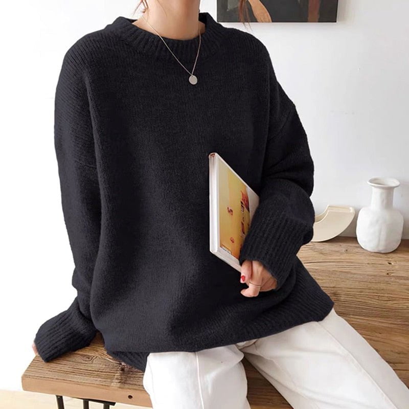 Black / one size womens oversized cashmere sweater o-neck 14:200004889#Black;5:200003528#one size