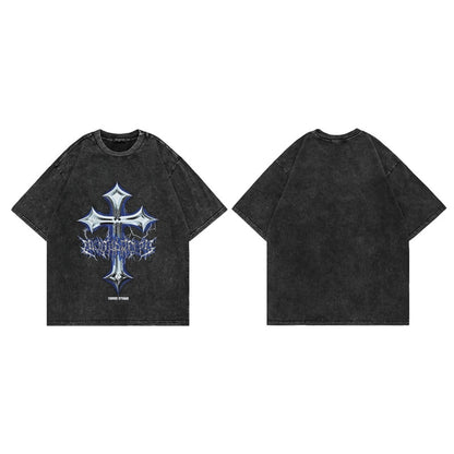 T-shirt washed with Round neck and Old cross